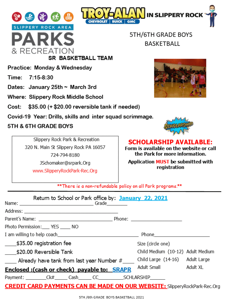 Boys Basketball 5th/6th Grade – Slippery Rock Area Parks & Recreation